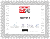 DRUTEX Zertifikat als Bauunternehmen des Jahres 2023.